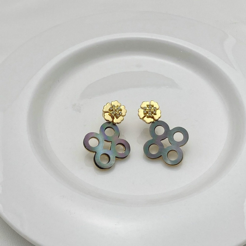 Tory Burch Gold Logo flower design with diamond Earrings